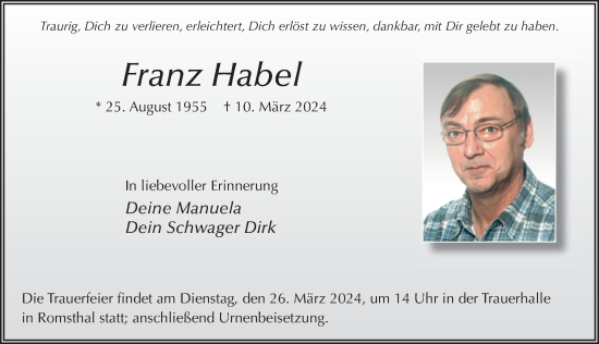 Traueranzeige von Franz Habel von FZ