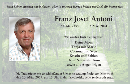 Traueranzeige von Franz Josef Antoni von FZ
