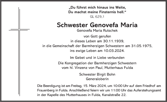 Traueranzeige von Genovefa Maria Rutschek von FZ