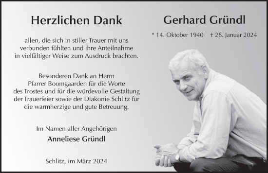 Traueranzeige von Gerhard Gründl von FZ