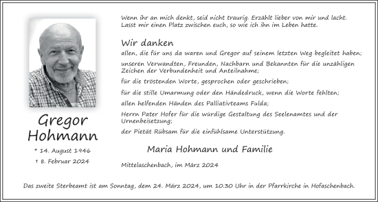 Traueranzeige von Gregor Hohmann von FZ