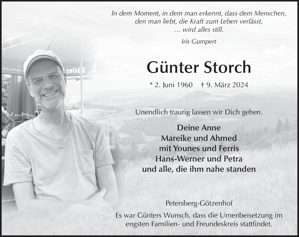  Traueranzeige für Günter Storch vom 15.03.2024 aus FZ