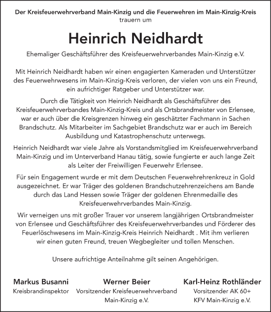 Traueranzeige von Heinrich Neidhardt von FZ