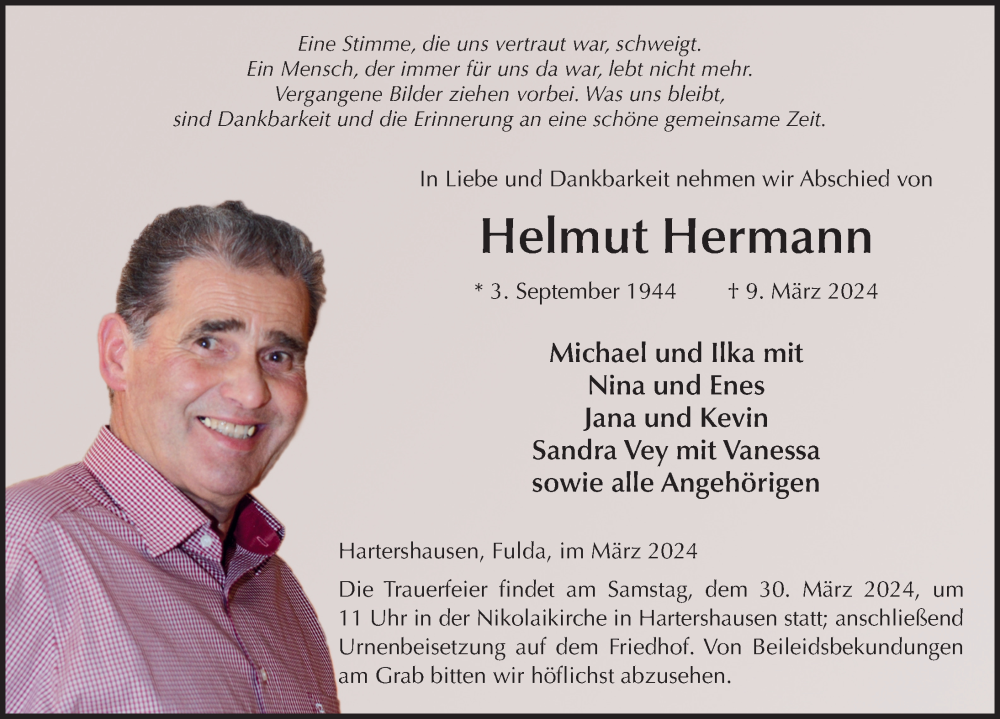  Traueranzeige für Helmut Hermann vom 27.03.2024 aus FZ