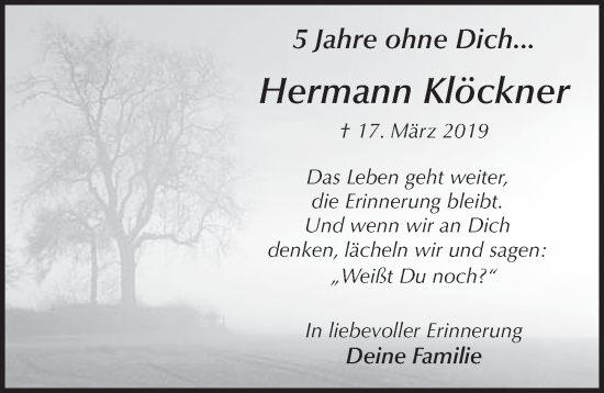 Traueranzeige von Hermann Klöckner von FZ