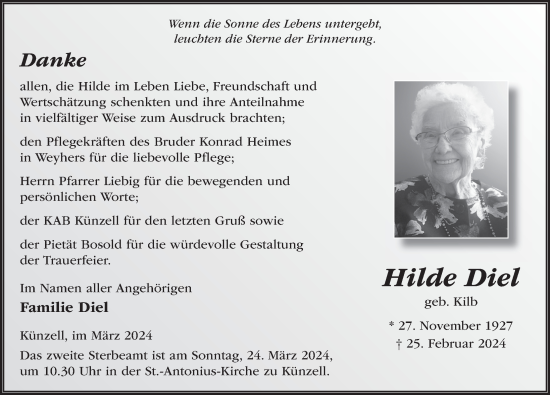 Traueranzeige von Hilde Diel von FZ