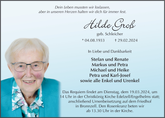 Traueranzeige von Hilde Groß von FZ
