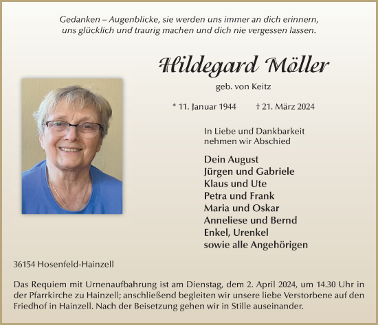 Traueranzeige von Hildegard Möller von FZ