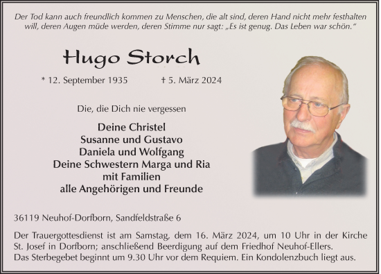 Traueranzeige von Hugo Storch von FZ