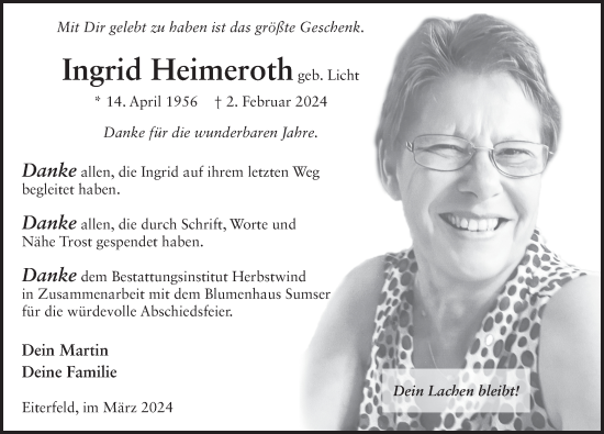Traueranzeige von Ingrid Heimeroth von FZ