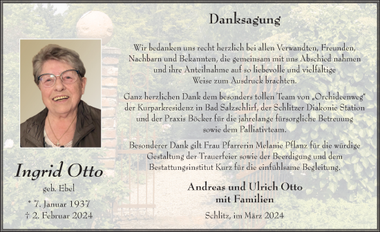Traueranzeige von Ingrid Otto von FZ