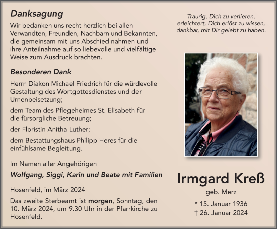 Traueranzeige von Irmgard Kreß von FZ