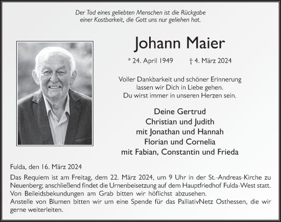 Traueranzeige von Johann Maier von FZ