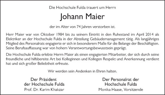 Traueranzeige von Johann Maier von FZ