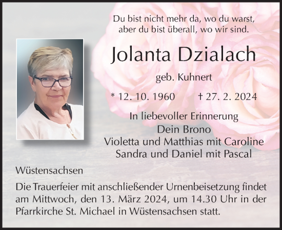 Traueranzeige von Jolanta Dzialach von FZ