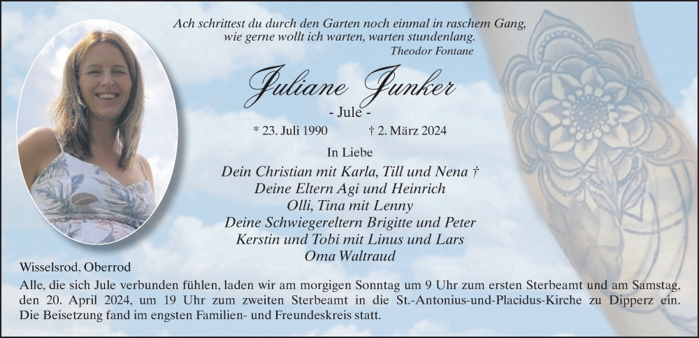  Traueranzeige für Juliane Junker vom 23.03.2024 aus FZ