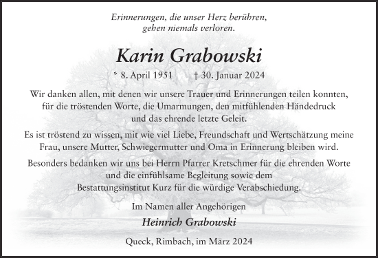 Traueranzeige von Karin Grabowski von FZ