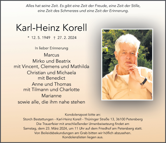 Traueranzeige von Karl-Heinz Korell von FZ