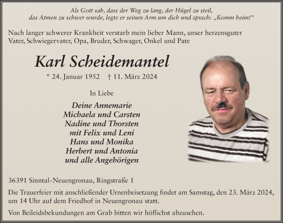 Traueranzeige von Karl Scheidemantel von FZ