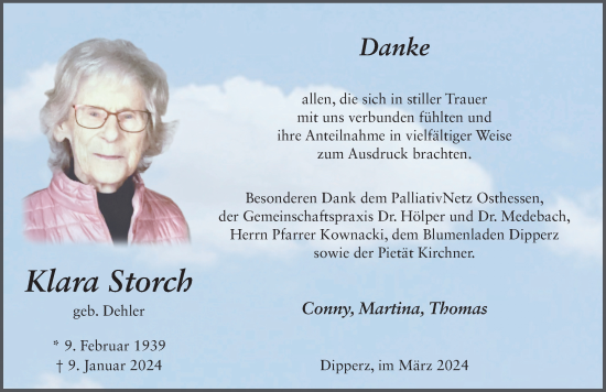 Traueranzeige von Klara Storch von FZ