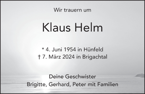Traueranzeige von Klaus Helm von FZ