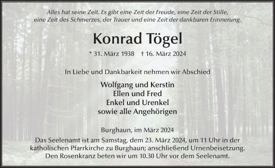 Traueranzeige von Konrad Tögel von FZ