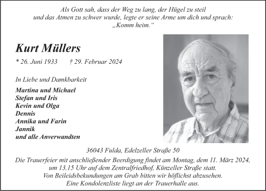Traueranzeige von Kurt Müllers von FZ