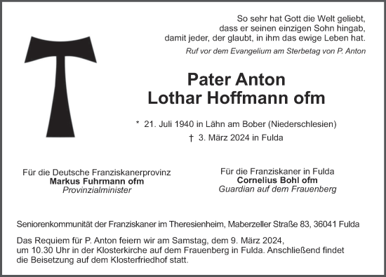 Traueranzeige von Lothar Hoffmann von FZ