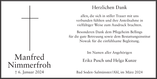 Traueranzeige von Manfred Nimmerfroh von FZ