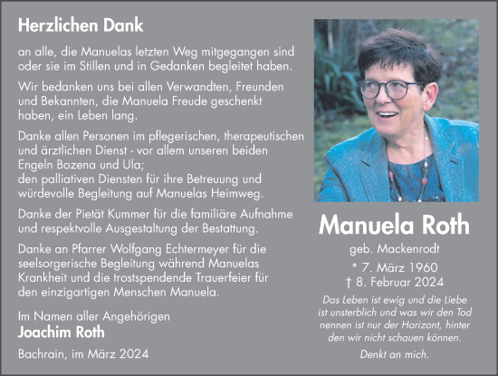 Traueranzeige von Manuela Roth von FZ