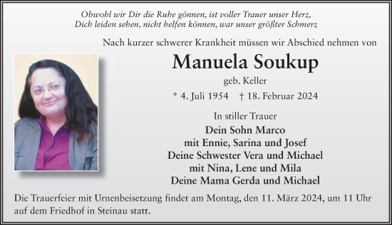 Traueranzeige von Manuela Soukup von FZ