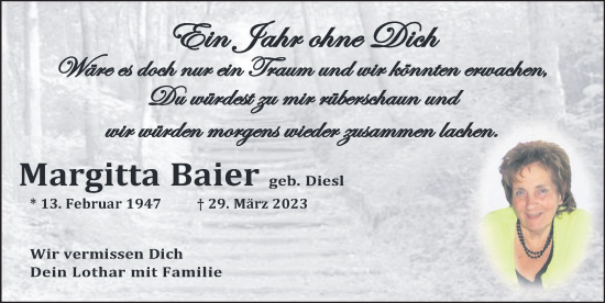 Traueranzeige von Margitta Baier von FZ