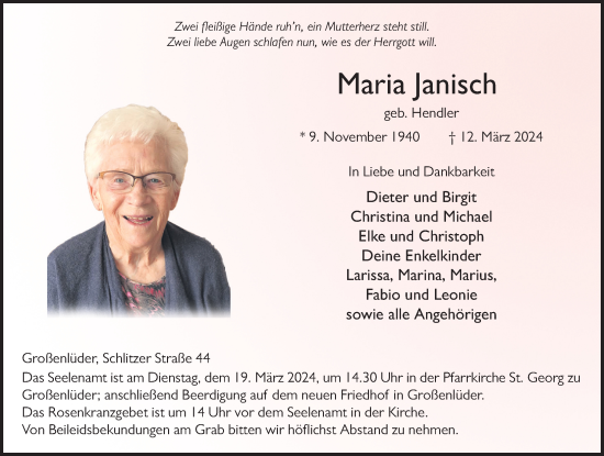 Traueranzeige von Maria Janisch von FZ