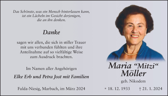 Traueranzeige von Maria Möller von FZ
