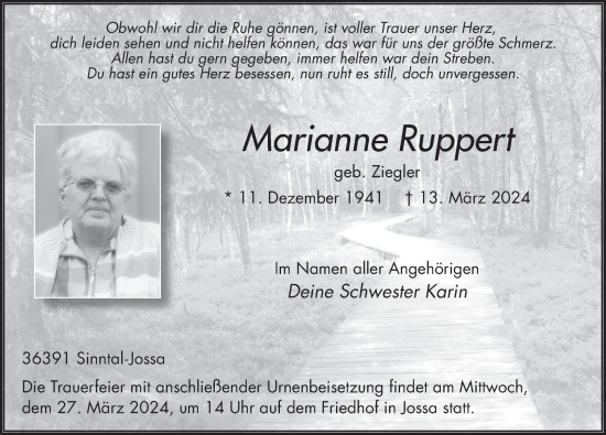 Traueranzeige von Marianne Ruppert von FZ