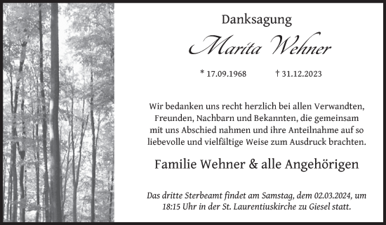 Traueranzeige von Marita Wehner von FZ