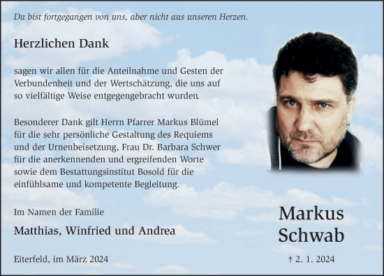 Traueranzeige von Markus Schwab von FZ
