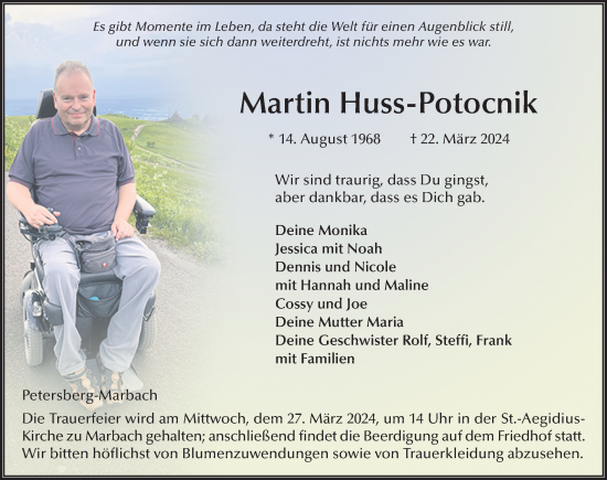 Traueranzeige von Martin Huss-Potocnik von FZ