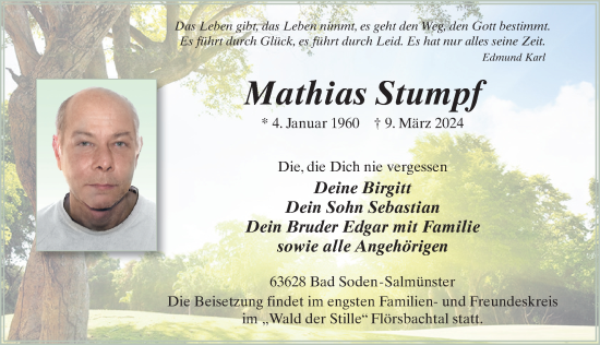 Traueranzeige von Mathias Stumpf von FZ