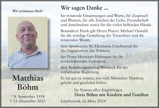 Traueranzeige von Matthias Böhm von FZ