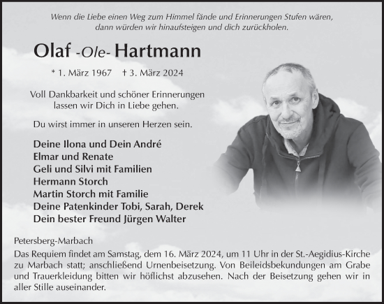 Traueranzeige von Olaf Hartmann von FZ