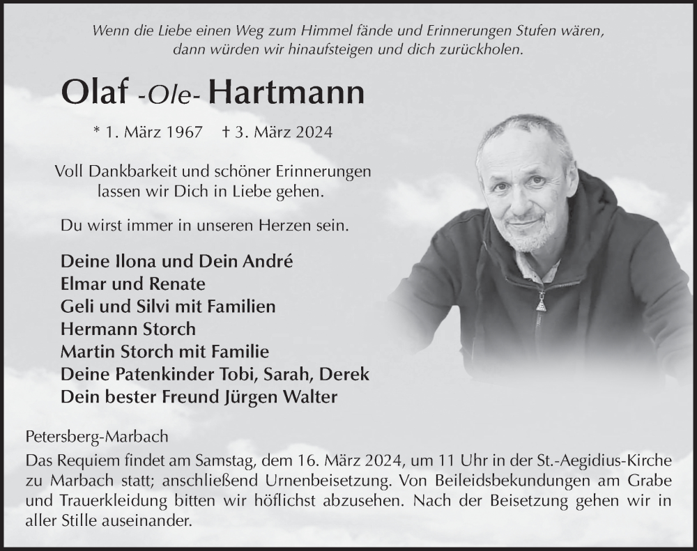  Traueranzeige für Olaf Hartmann vom 09.03.2024 aus FZ