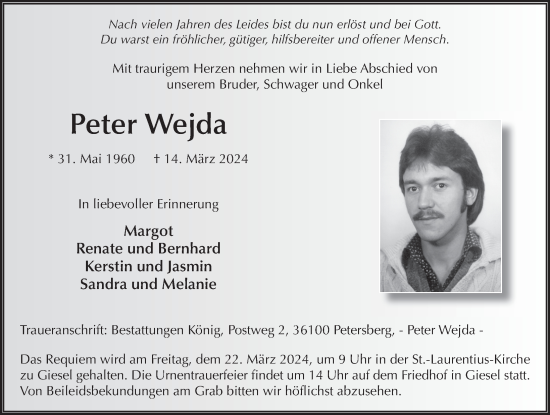 Traueranzeige von Peter Wejda von FZ