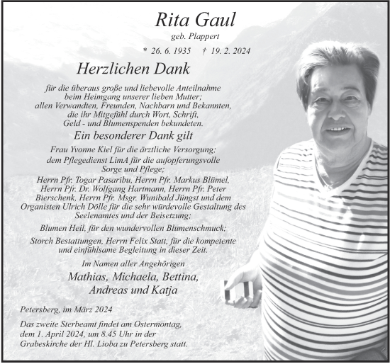 Traueranzeige von Rita Gaul von FZ