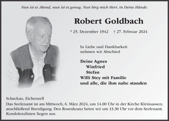 Traueranzeige von Robert Goldbach von FZ