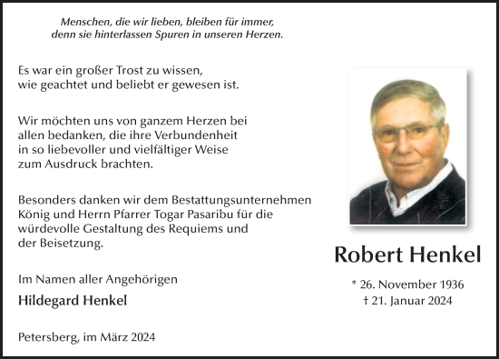 Traueranzeige von Robert Henkel