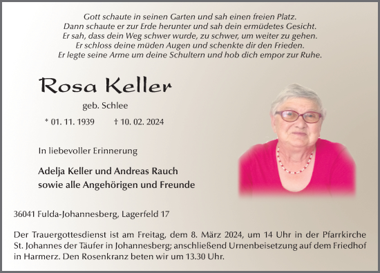 Traueranzeige von Rosa Keller von FZ