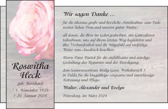 Traueranzeige von Roswitha Heck von FZ