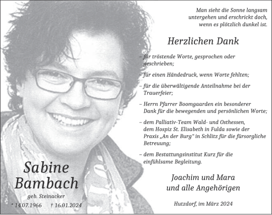 Traueranzeige von Sabine Bambach von FZ