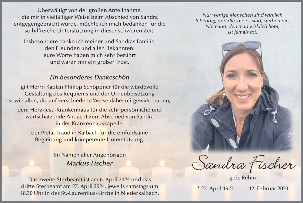  Traueranzeige für Sandra Fischer vom 23.03.2024 aus FZ